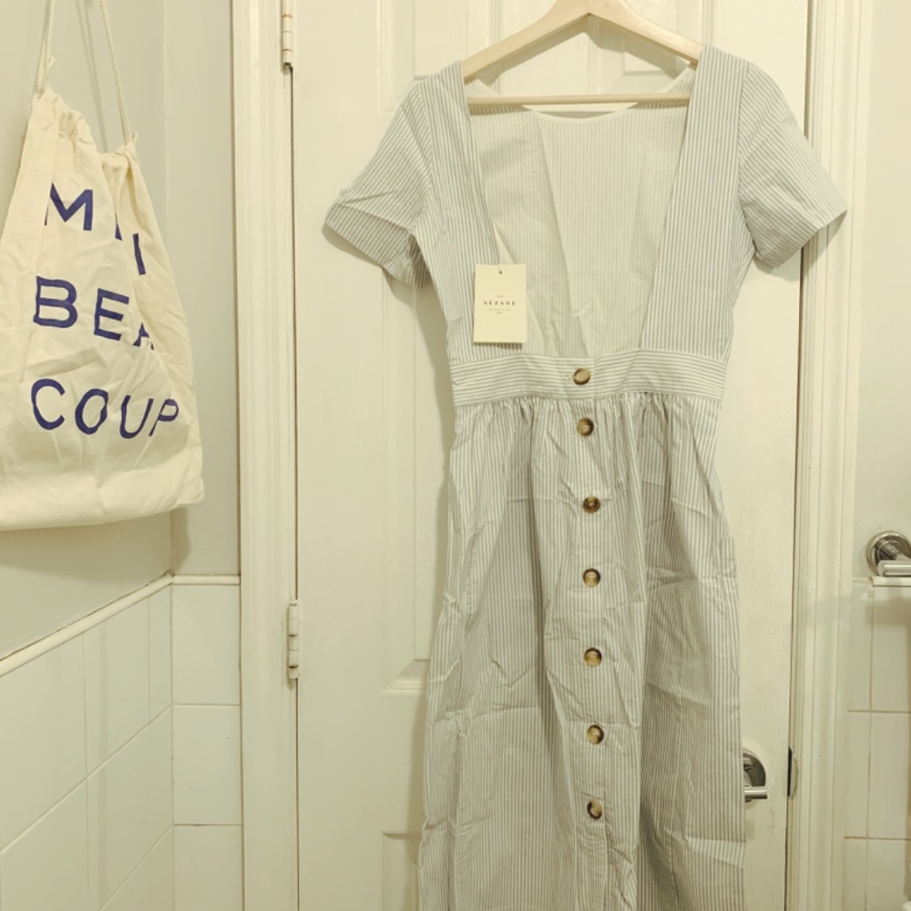 Sezane Odalie Seersucker Dress - size 34/2 - Picture 3 of 4